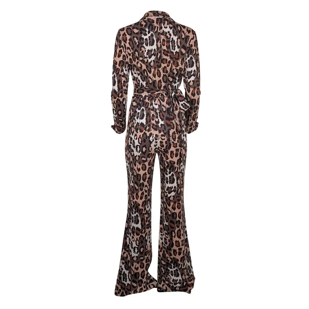 Diane von Furstenberg - Tan, Beige, & Black Leopard Print Wrap Bodice Jumpsuit - Picture 3 of 3
